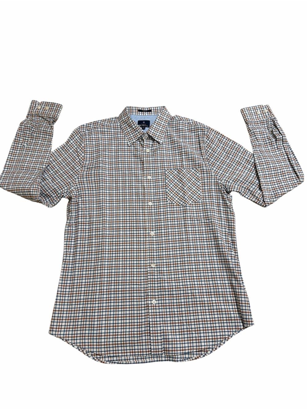 Ben Sherman Men's Brown & Blue Checked Button-Down Shirt Size Large